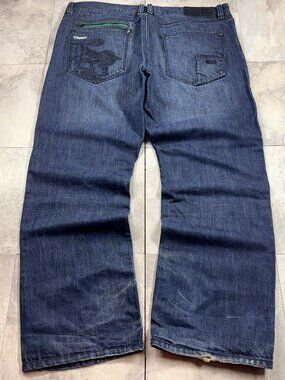 Coogi C69 Baggy Jeans Men's 40x34 Blue Green Zipper Embroidered Y2K